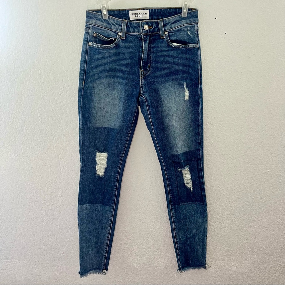 Derek Lam Devi Mid Rise Skinny Distressed Patchwork Jeans Size 26